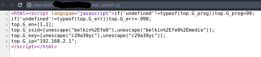 Cleartext Wireless Key in adv_wifidef.cgi
