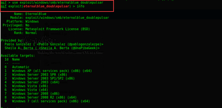 msf use eternalblue_